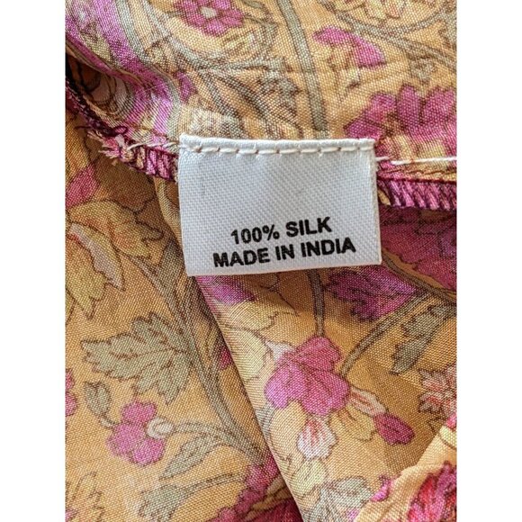 Guru Silk Dress Women L Peach Mixed Print Boho Asymmetrical Hem Festival Y2K - Picture 7 of 8